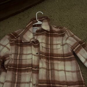 Old Navy Brown and Cream Plaid Shirt Jacket